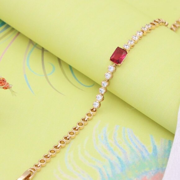 Rose Gold Bracelet with Ruby Red Center and Sparkling White Crystals, XPBL0705 - Picture 5 of 12